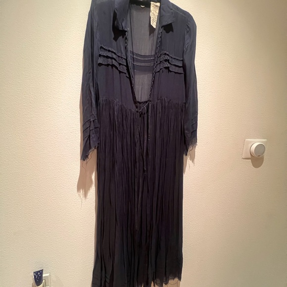 Free People Dresses & Skirts - Navy Long-Sleeve Pleated Maxi tied in front Cardigan